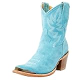 GORBINETI Women's Ankle Cowgirl Boots Pull on Suede Cowboy Boots Chunky Block Heel Western Boots Mid Calf Sky Blue Cowboy Boots US 5-14