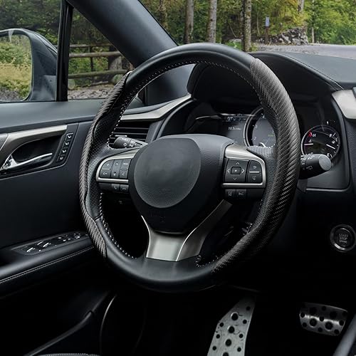 Miniatura 24 de Amiss 3 fundas antideslizantes de fibra de carbono para volante, diseño de mariposa segmentada, protector universal para el 99% de la rueda del Rojo