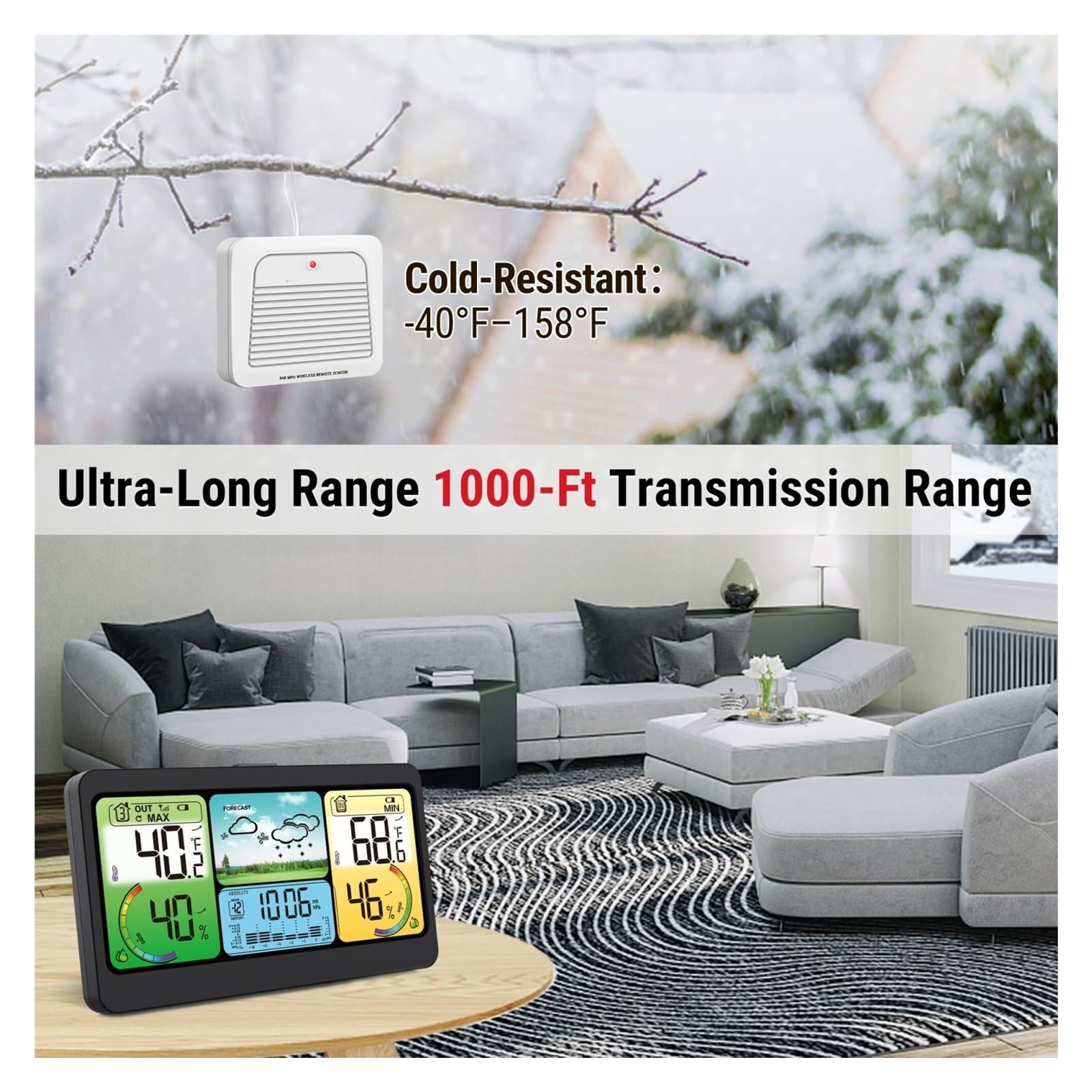 TP280C Termometro Igrometro For Interni Ed Esterni, Ricaricabile, Con Raggio Remoto Wireless Da 300 M, Ampio Display Preciso Veloce Monitoraggio In Tempo Reale