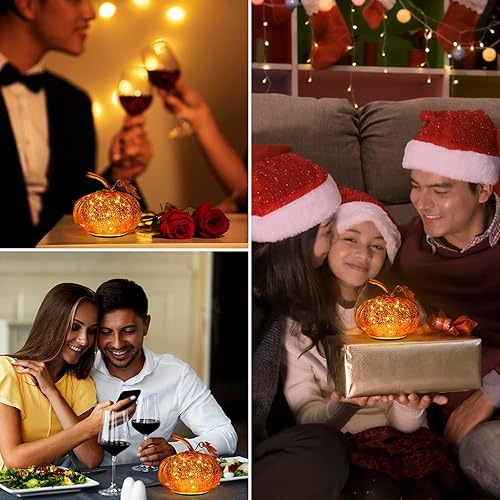 Miniatura 7 de Paquete de 2 lámparas de mesa de calabaza, luz nocturna de cristal, con pilas, inalámbricas, lindas lámparas de escritorio para decoración del