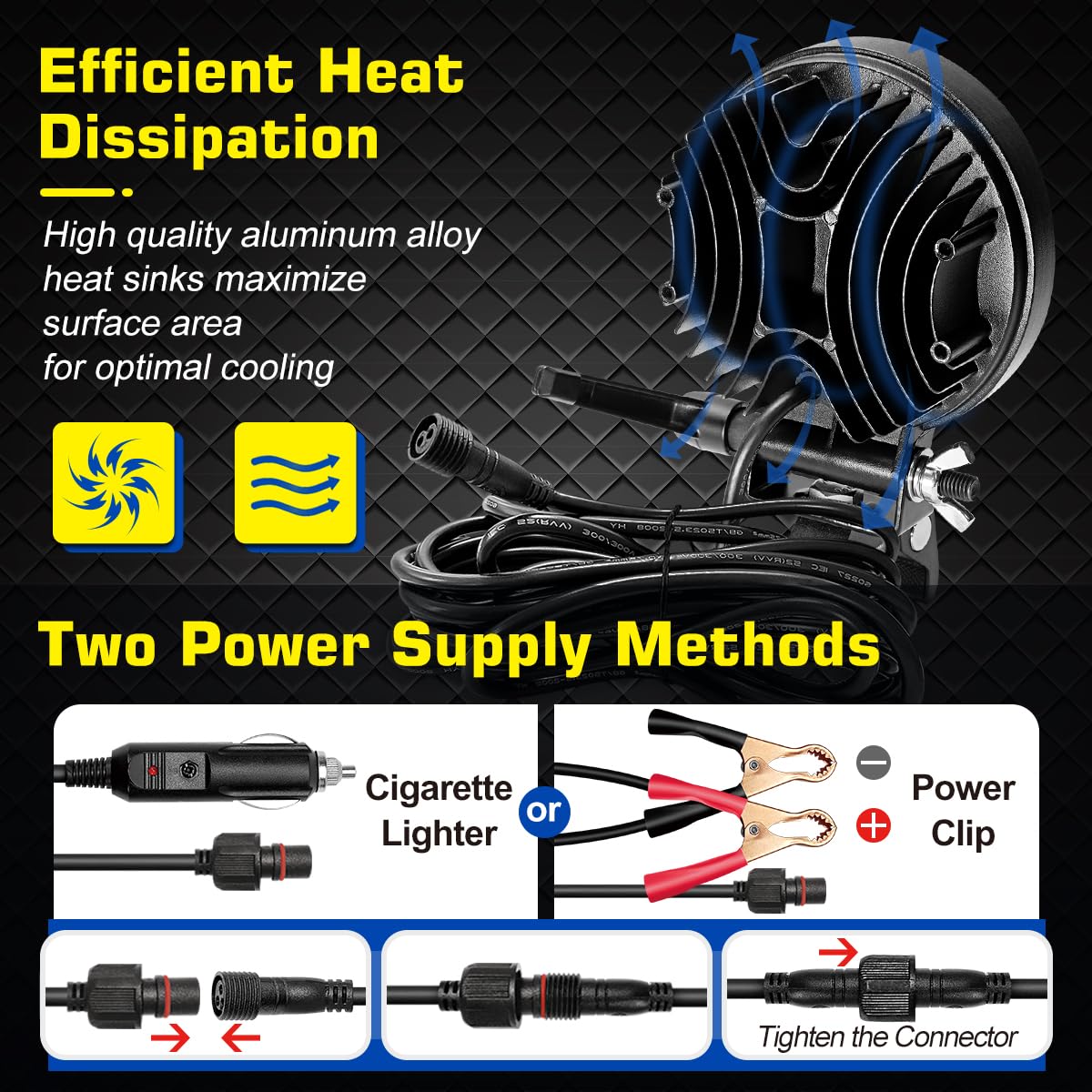 Portable LED Boat Spotlight with Mounting Clamp, 2 Way Power Super Bright LED Work Light 12V Marine Spot Lights for Boats Fishing, Battery Clamps/Cigarette Lighter Power Headlights for Camp Truck RV