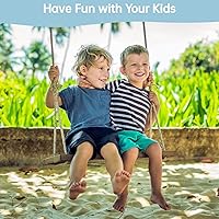 Vista 3 de Columpio de madera para árbol, columpio de madera para adultos/niños con capacidad de carga de 500 libras, cuerda de cáñamo ajustable y correas