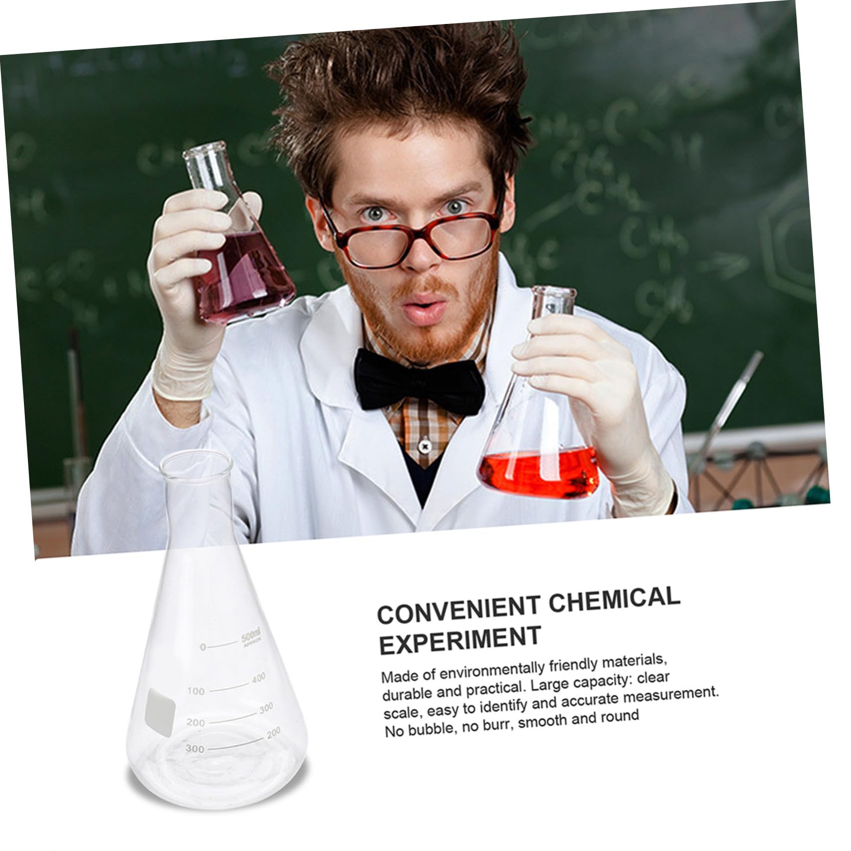 NOLITOY Matraces Erlenmeyer Forma Cónica de Vidrio Borosilicato Conjunto de 4 Prácticos Rebabas Fondo Plano y Capacidad Estándar para Experimentos Escolares
