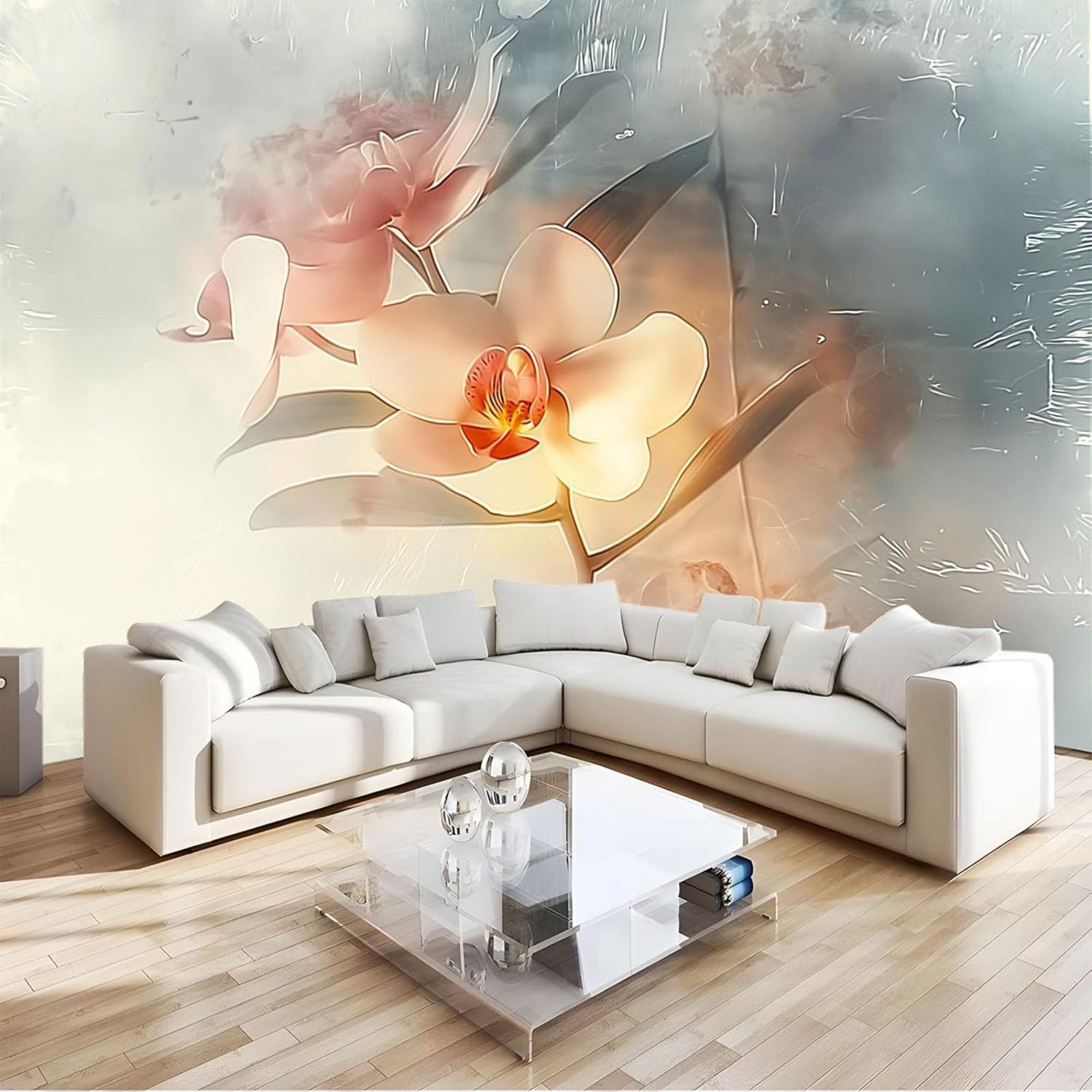 Hgjdjhnf 3D Mural Photo Wallpaper Orchid Art Non-Woven Wallpaper Grey Wallpaper Living Room Bedroom Office Hallway Wall Decoration Teenager's Room Wall Decoration,250Cmx175cm Stickers - Frameless Painting - Poster