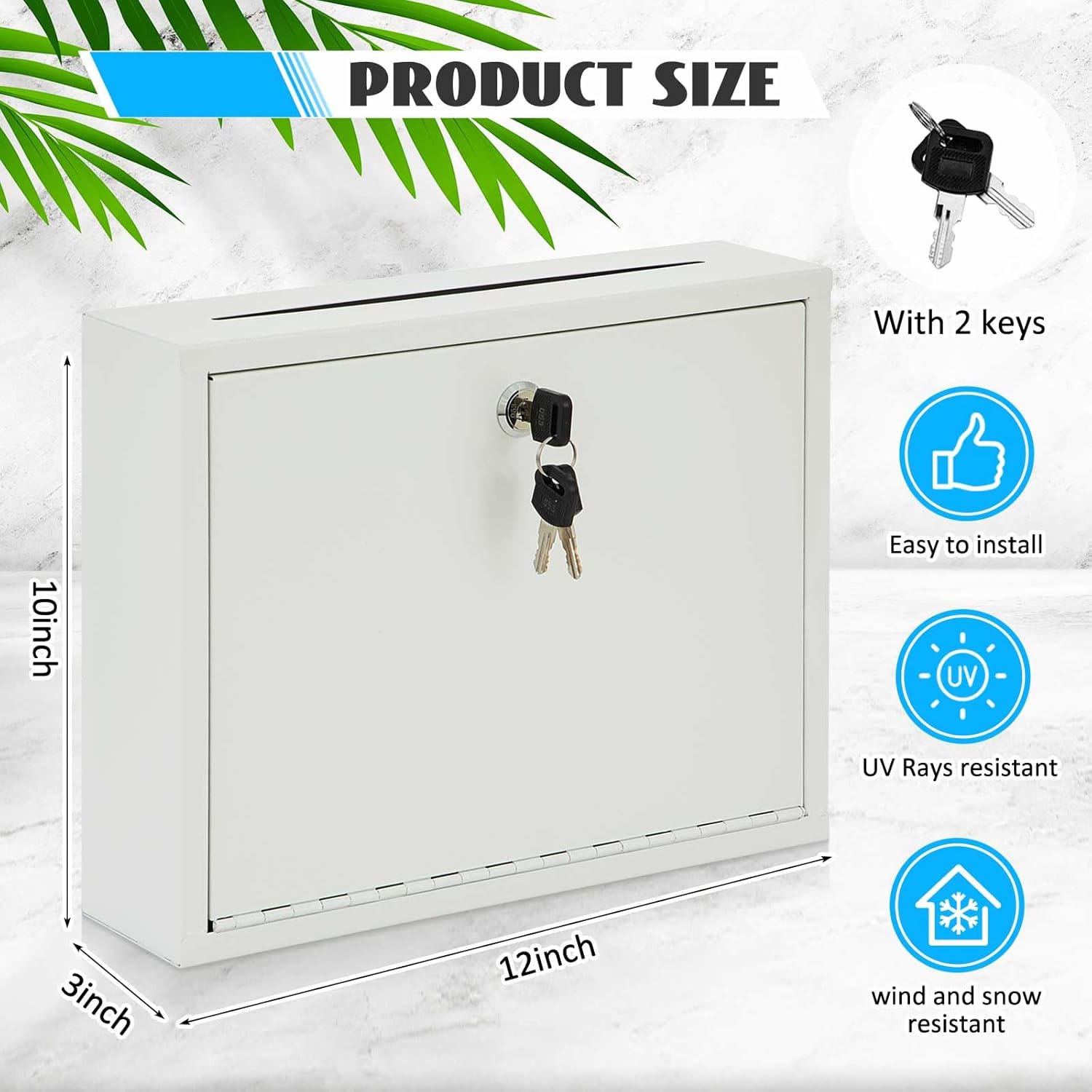 Yaocom Metal Donation Box Suggestion Box with Slot and Lock-Cash for Money-Waterproof Drop Comment and Ballot Voting for Easy Wall mounting(White,12 x 10 x 3 Inches