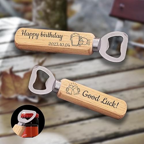 Miniatura 2 de Abridor de botellas de cerveza personalizado de acero inoxidable y madera, mango de madera personalizado, abridor de botellas grabado para cocina,