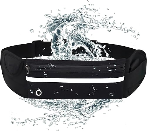 Cinturón delgado para correr sin rebote para mujeres y hombres, riñonera impermeable con bolsillos de secado rápido y reflectante nocturno