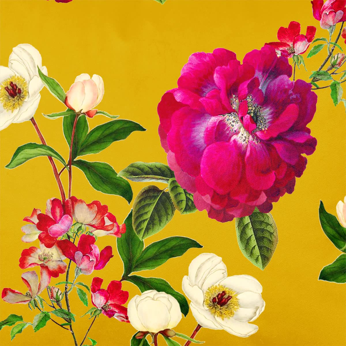 Izabela Peters Mustard Luxury Upholstery Curtain Fabric - Eco-Friendly Velvet - Designer Blind, Craft, Sewing Fabric By The Metre - Floral Glade - Sample