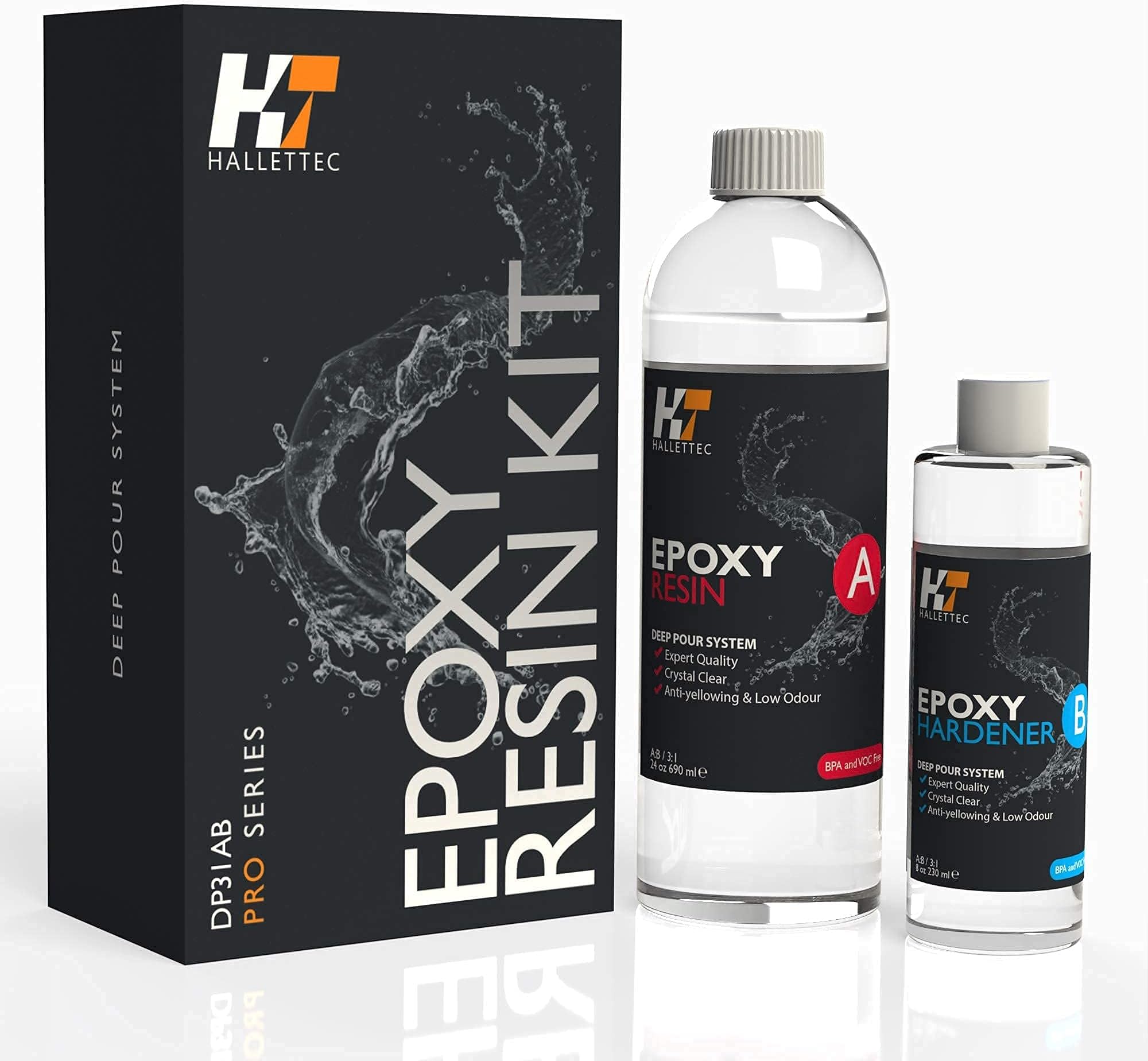 HALLETTEC - Clear Epoxy Resin Kit A+B + Mica Powder, Jugs, Stirrers! - 1 kg/ 920 ml - For Crafts, DIY, Casting, Jewellery, River tables, Art, Coating and more.