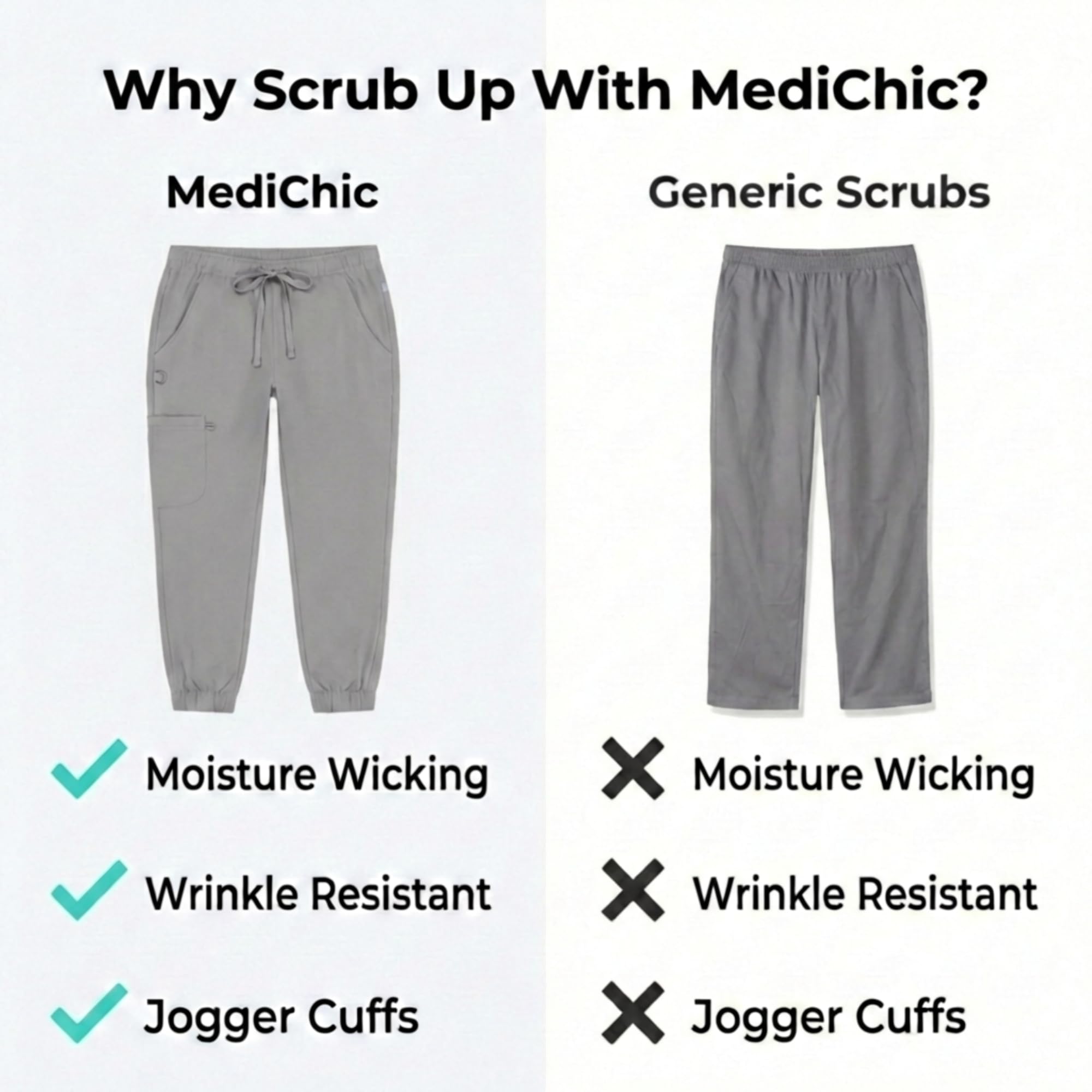 MediChic Pantalones deportivos para mujer, 4 bolsillos, elásticos en 4 direcciones, absorben la humedad, antiarrugas, cintura elástica