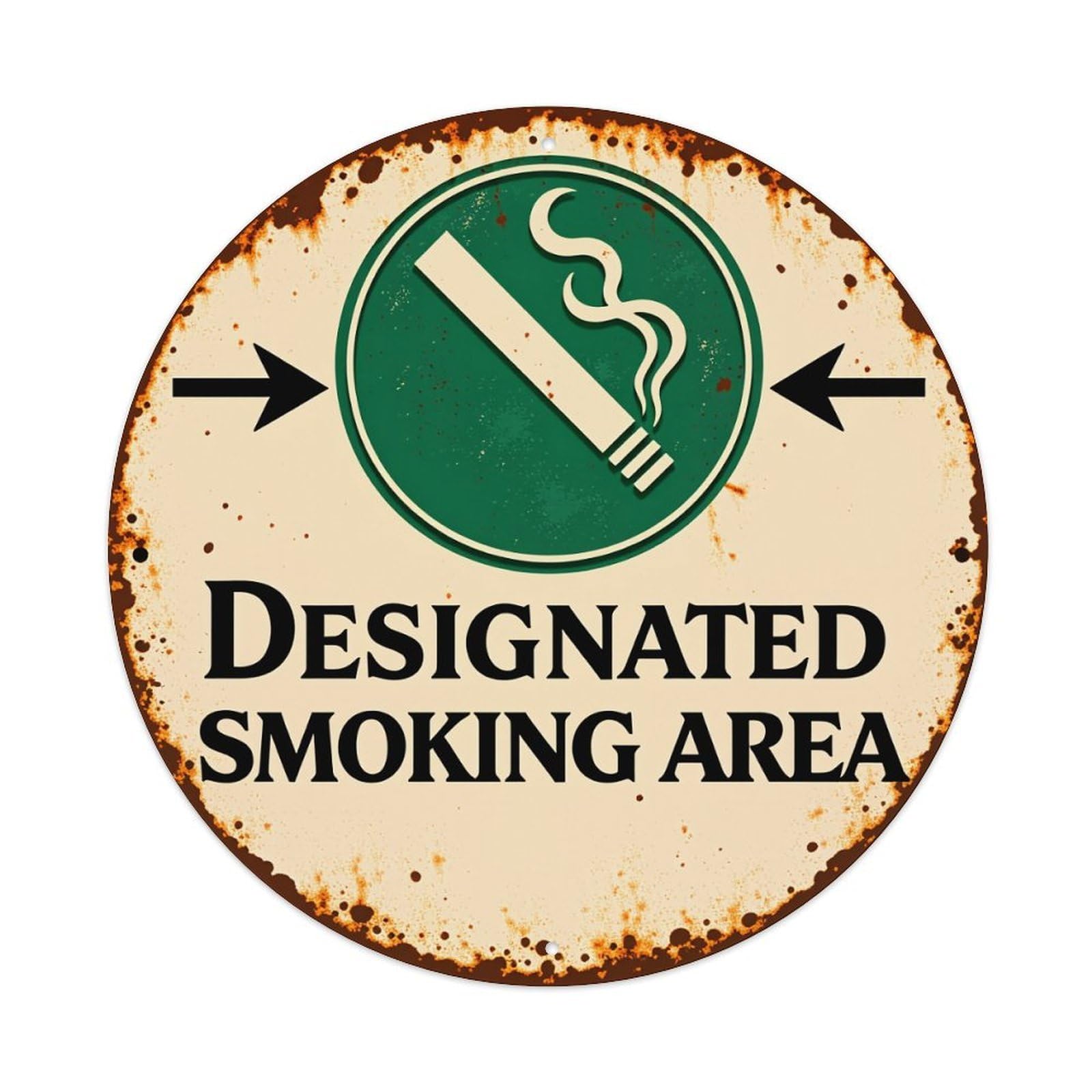 Designated Smoking Area Sign With Arrows Vintage Metal Tin Sign Retro Wall Decor for Home Bar Garage Cafe, Indoor & Outdoor Decorative，circle Metal Poster, 8x8 Inch