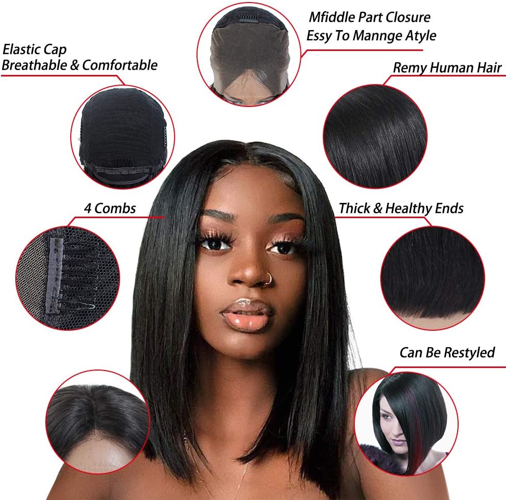 Bob Wigs 13x4 Lace Front Wigs Malaysian Human Hair wigs Pre Plucked Unprocessed Remy Human Hair lace front wigs for Women with Baby Hair Natural Color by Lovenea (10", 13X4 Bob Wig)