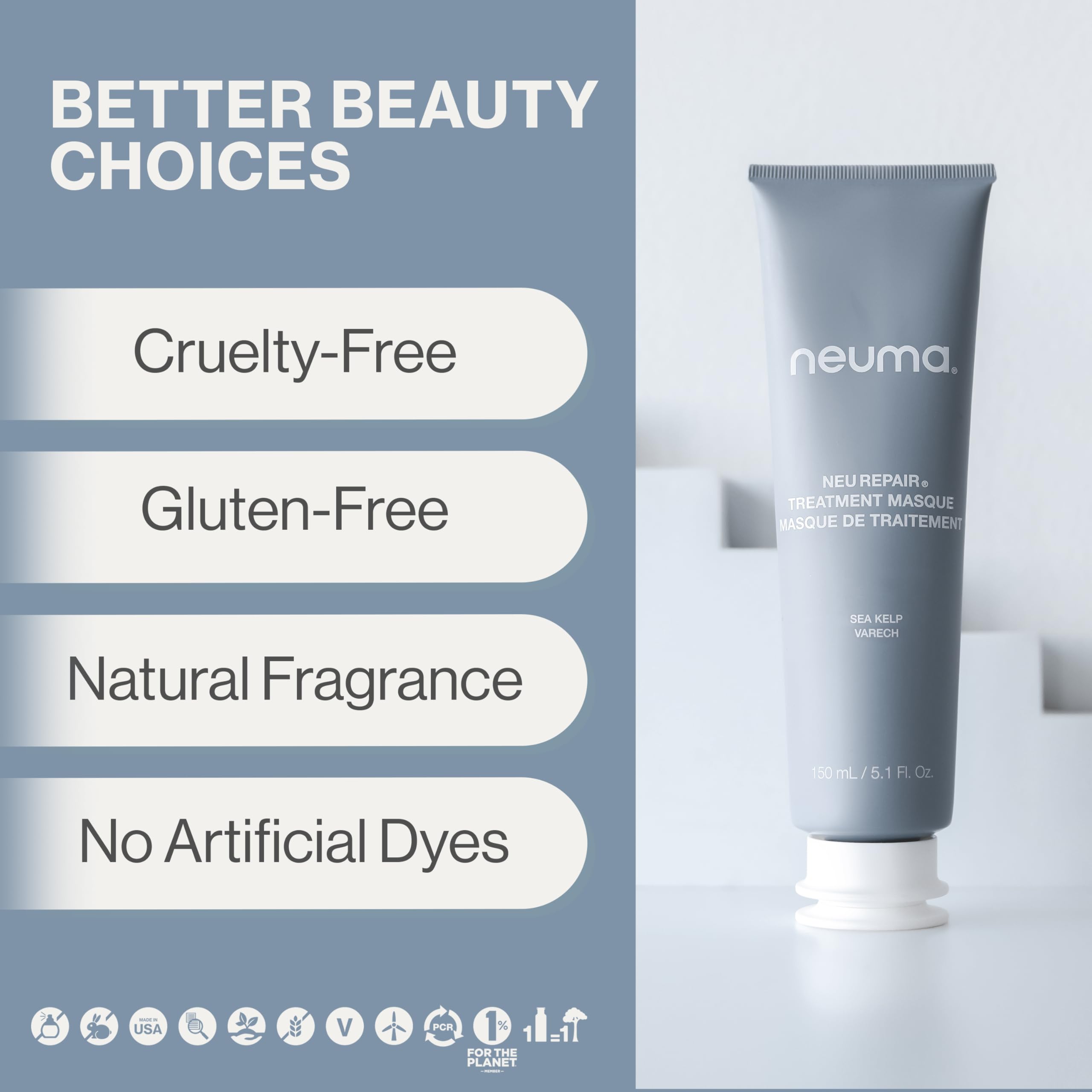Neuma Neu Repair Treatment Masque, Hair Mask for Damaged Hair– Restores, Strengthens, Softens, Smooths, Nourishes, Revives, Protects, Lemon, Lavender & Fir Needle Scent