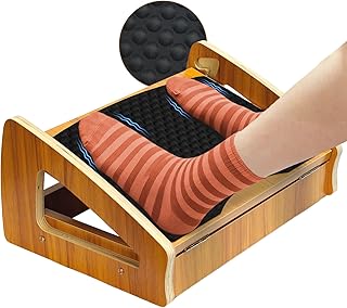 Wooden Under Desk Foot Rest – Adjustable Ergonomic Foot Stool with Pebble Massage Surface