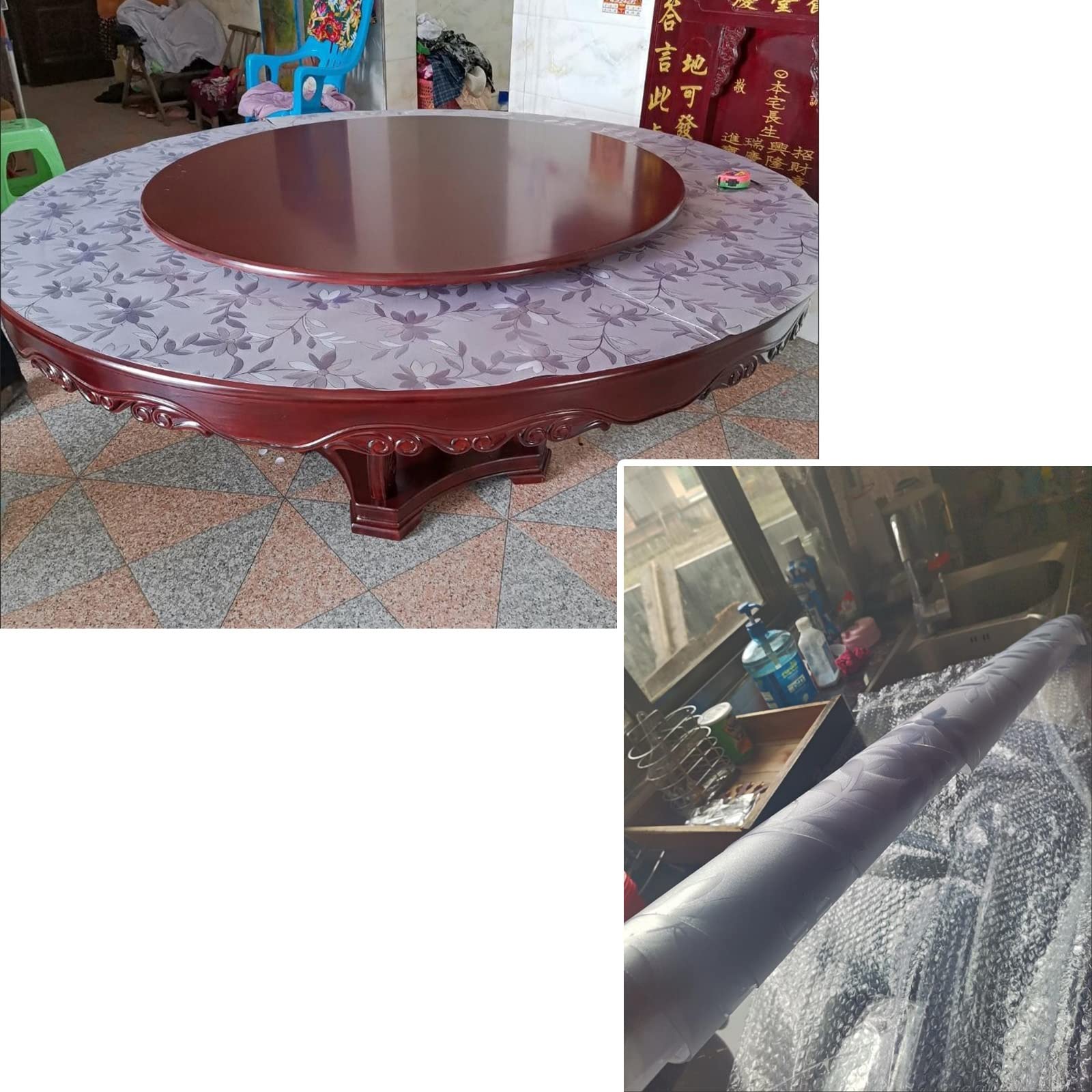 obrus, Wykwintny wzór kwiatowy o grubości 2 mm - dekoracyjne/odporne na ciepło ochraniacze stół do stołów w jadalni miękka folia szklana(Dia.50cm(20 Inch))
