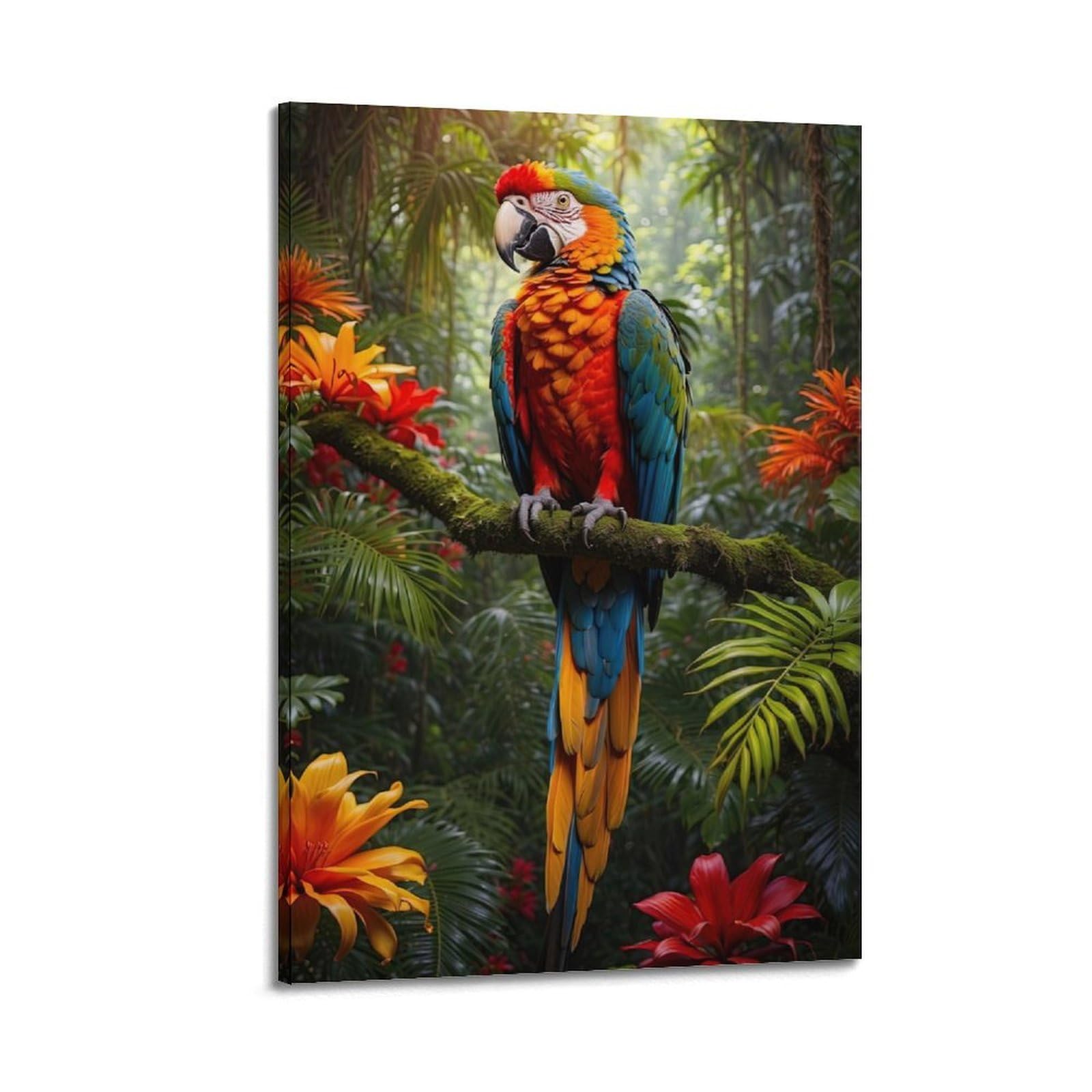 CPGLJD Animal Poster Parrot in The Forest Poster Decorative Painting Canvas Wall Posters And Art Picture Print Modern Family Bedroom Decor Posters 20x30inch(50x75cm)