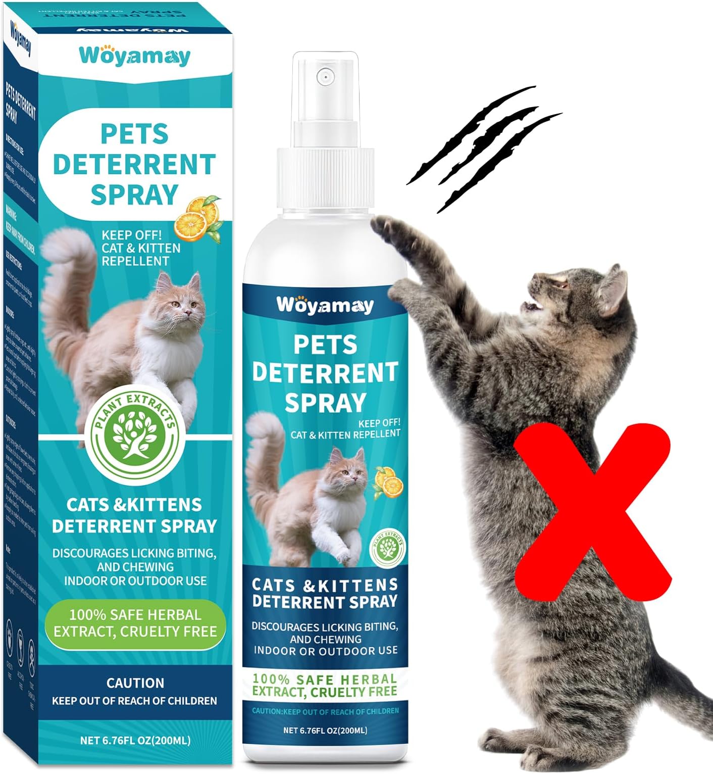 Woyamay Cat Deterrent Spray, Cat Scratch Deterrent for Furniture, Cat Repellent Spray to Keep Cats Away, Cat Repellent Spray for Furniture Indoor & Outdoor, Prevent Scratching, Digging & Chewing 200ml