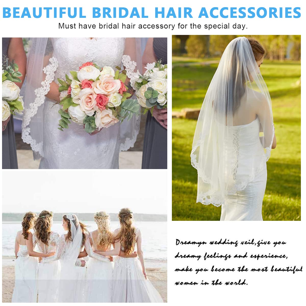 Buy PALAY Lace Edge Bridal Veil - 1.5M Pure White Tulle Short Veil