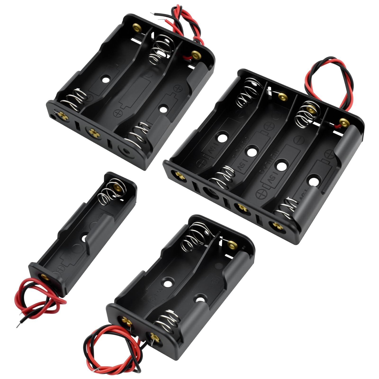SDTC Tech 4-Pack 1/2/3/4 x AA Battery Holder with Wire Leads 1.5/3/4.5/6 Volt Battery Case Box Kit for Arduino Project Led Circuit Experiment