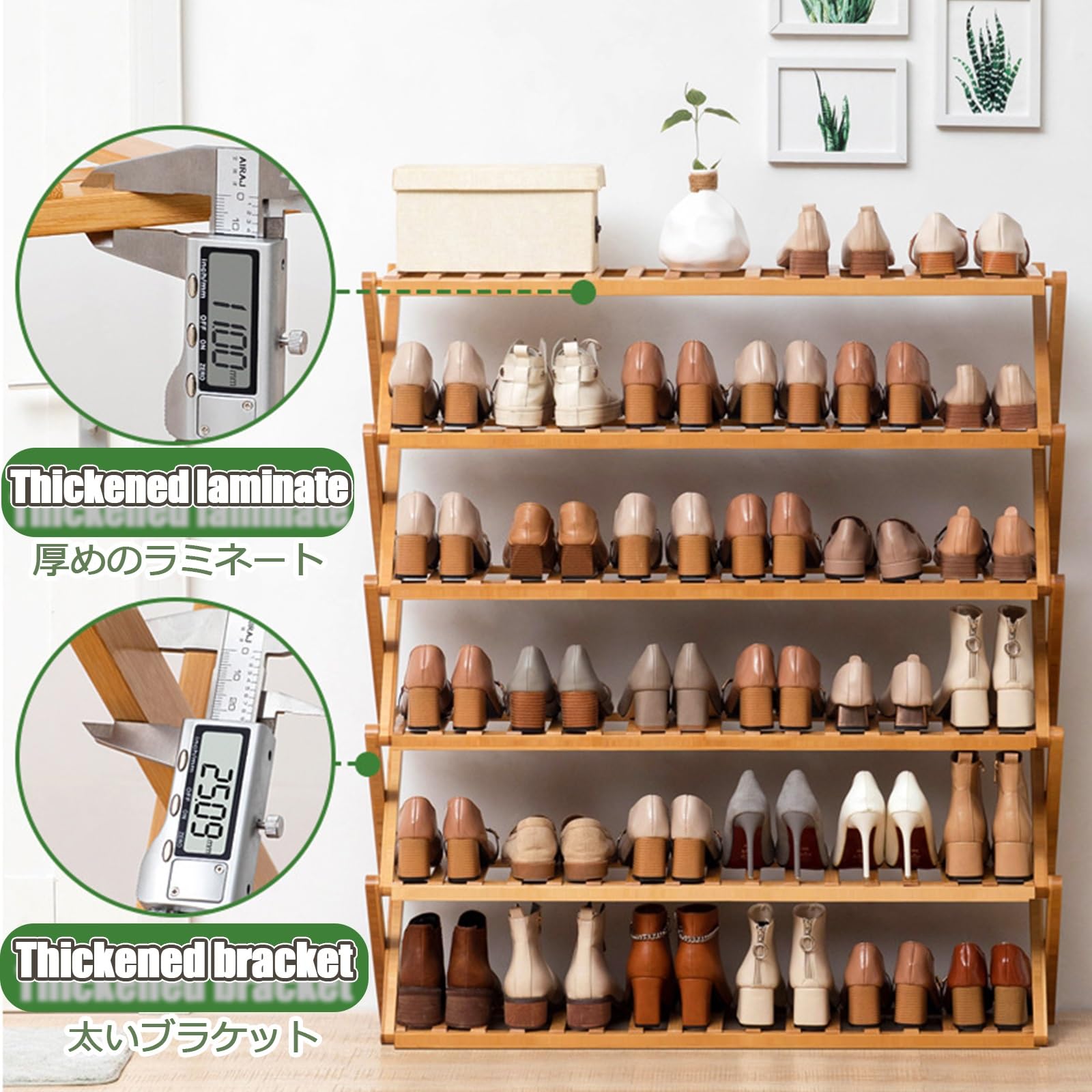 5 Tier Natural Bamboo Shoe Rack Versatile Shoe Shelf Narrow Shoe Rack Shoe Rack For Closet Shoe Rack Organizer Shoe Cabinet Space Saving Shoe Shelf Shoe Shoe Storage 32-40 Pairs(Black,6TH FLO