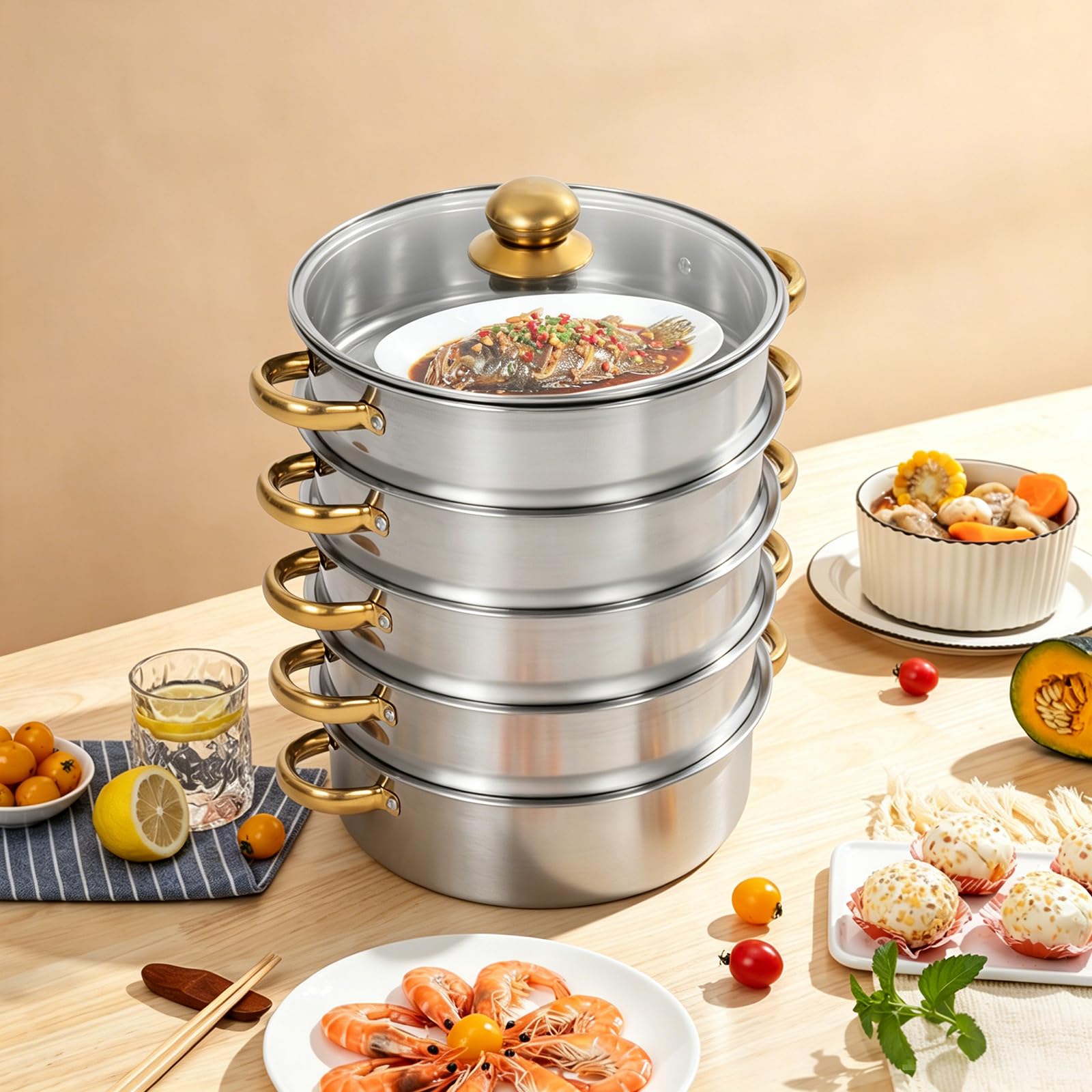 Parowar Cooker 5 poziomów ze stali nierdzewnej garnek do gotowania na parze
