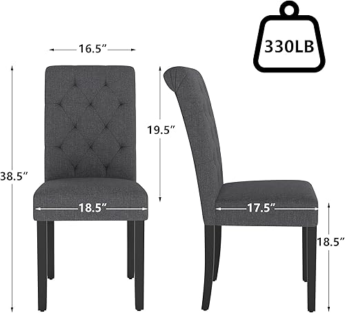 Miniatura 36 de Juego de 2 sillas de comedor tapizadas, sillas de cocina Parsons copetudas con patas de madera maciza, silla auxiliar de tela moderna para