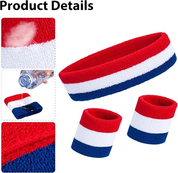 Striped Sweatbands Set Sports Headband Wristband Sweatbands Colorful Cotton