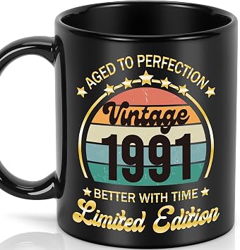 LEJIAJINW 35th Birthday Gift for Men, 35 Year Old Birthday Mug for Him, Vintage 1991 Ceramic Coffee Mug, Back in 1991 35th Anniversary Milestone Party Decoration for Retired Man Dad Coworker