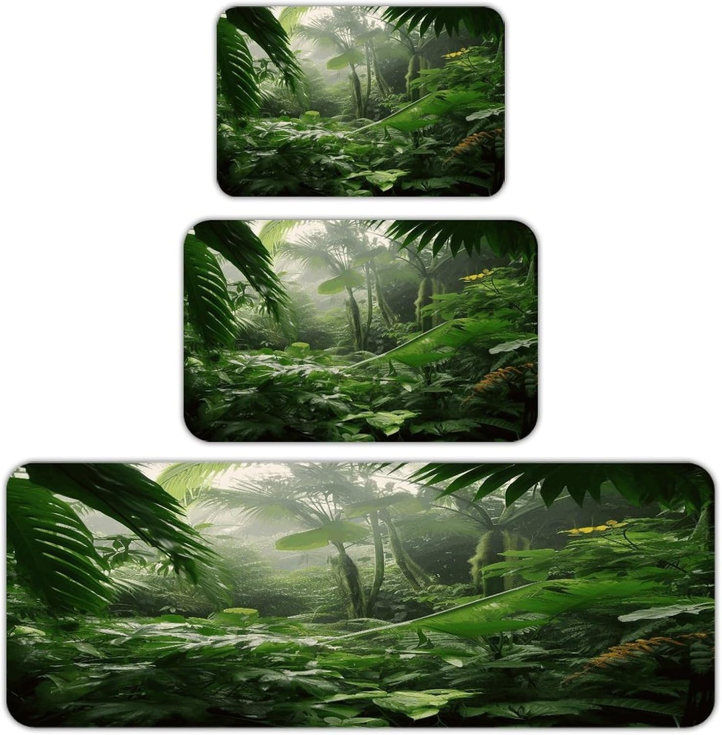 Tropical Rainforest Kitchen Mat Set of 3 Waterproof Floor Mats Non-Slip Kitchen Rugs Premium Flannel Rug Heavy Duty Standing Mat for Kitchen Home Bathroom Laundry