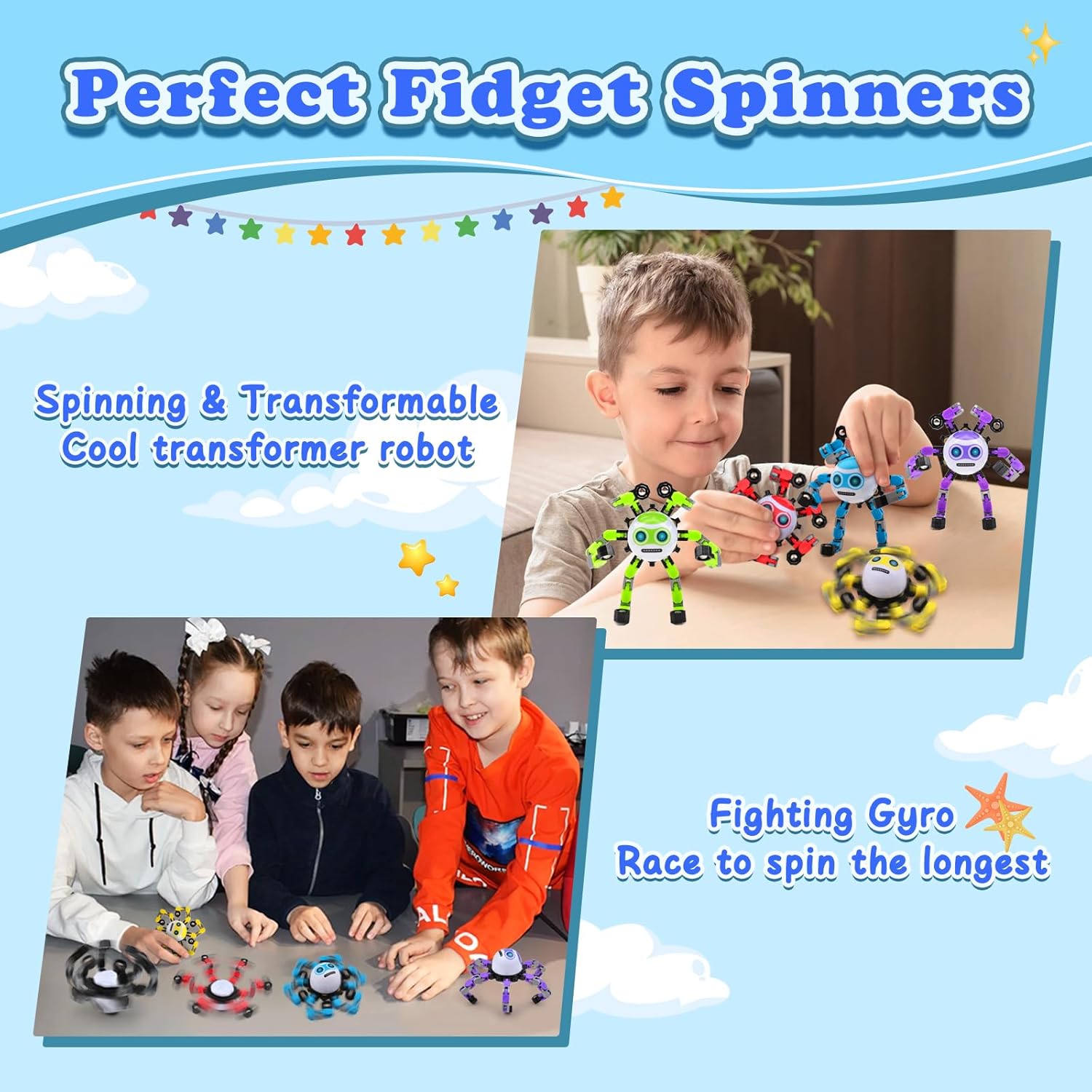 3 PCS Easter Basket Stuffers Transformable Fidget Spinners Toys for Kids and Adults Stress Relief Autism Sensory Toy for Boys Girls Teens Cool Fingertip Gyros Birthdays Gifts for Travel Toys