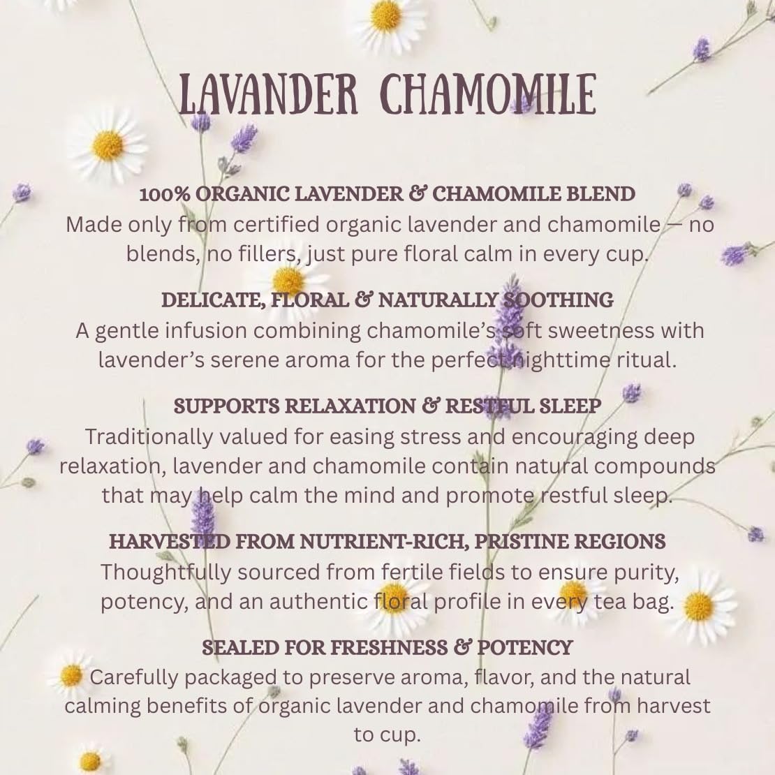 Healthy Healing Herbs Organic Chamomile & Lavender Tea Bags – 100 Count | Premium Floral Herbal Blend (Caffeine-Free)