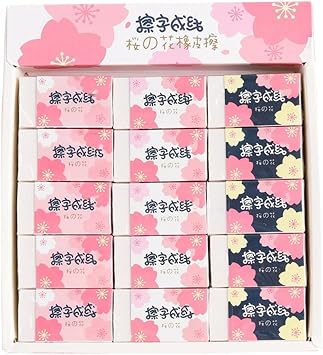 10pc - Student Typo Correction Eraser, White Rectangular Cherry Blossom Eraser- Eraser