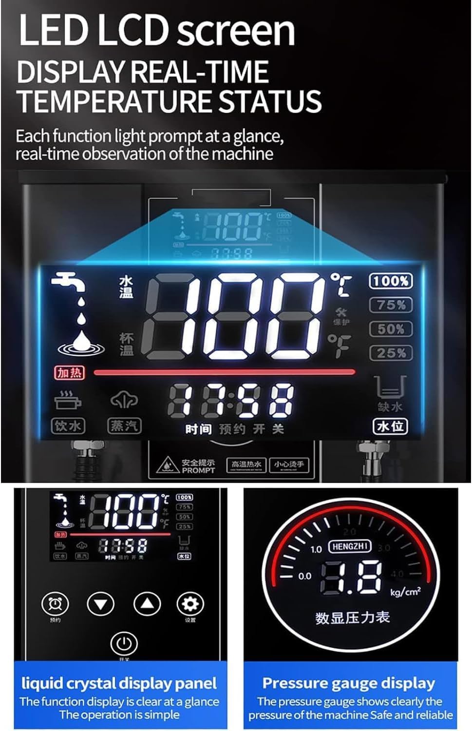 Commercial Milk Frother, 12L Multi-Purpose Boiling Water Machine, Electric Milk Foam Steamer with 360° Rotating Steam Bar, LED Screen Display, for Espresso Coffee, Tea, Milk