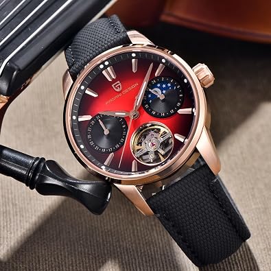 Pagani Design Automatic Watch, Moon Phase, 41mm Dial, Sapphire Glass, PU Leather Strap, Model PD-YS021