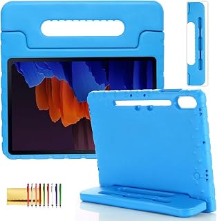 Kids Case for Samsung Galaxy Tab S8+/S7 FE/S7+ 12.4", Techcircle Handle Stand [Pen Holder] Light EVA Foam Bumper Protective Rugged Drop Protection Child Proof Cover for Galaxy Tab S7+/S7 FE/S8+, Blue