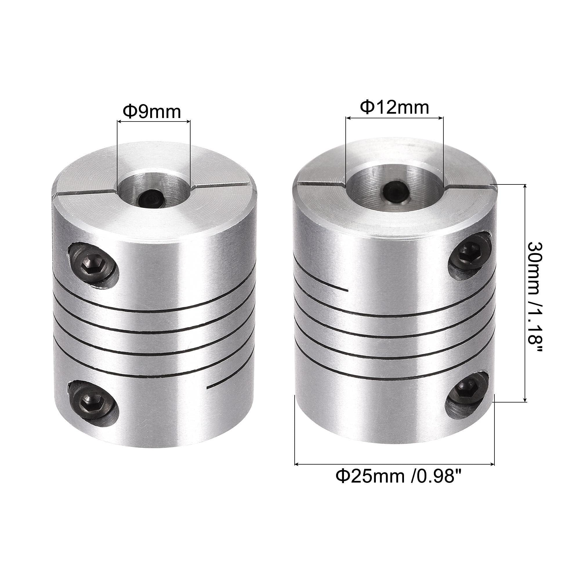 Acoplamiento helicoidal para ejes 25mm x 30mm, agujero de 9mm a 12mm, aleación de aluminio, paquete de 2