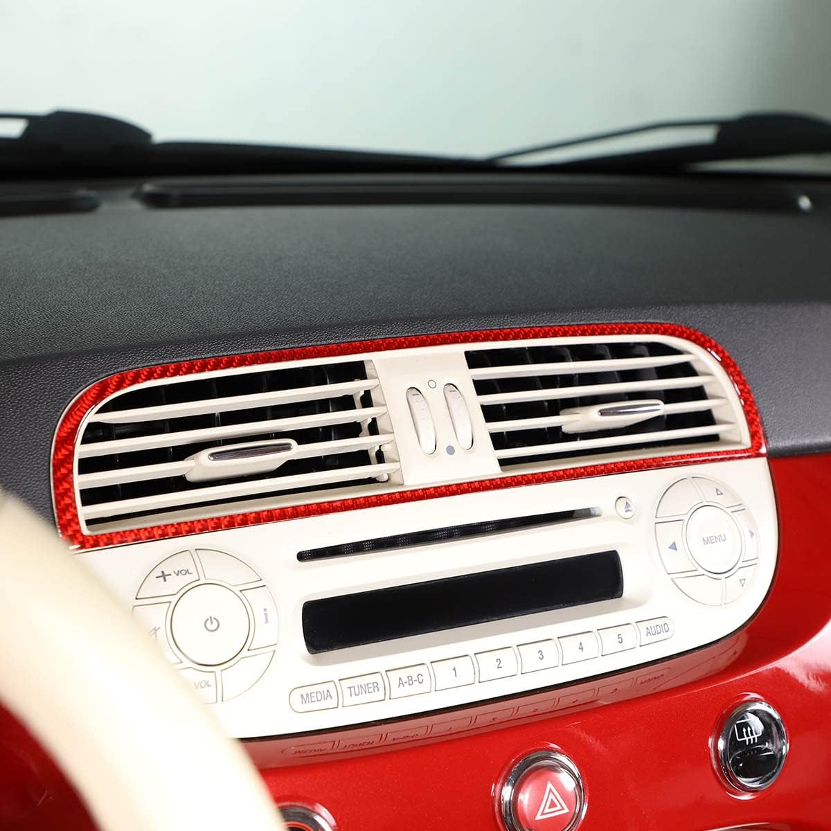 For Fiat 500 2011-2019 Soft Carbon Fiber 3D Sticker Car Center Console Air Conditioning Air Outlet Decoration Panel Frame Cover Trim Interior Car Accessories (Red Carbon Fiber)