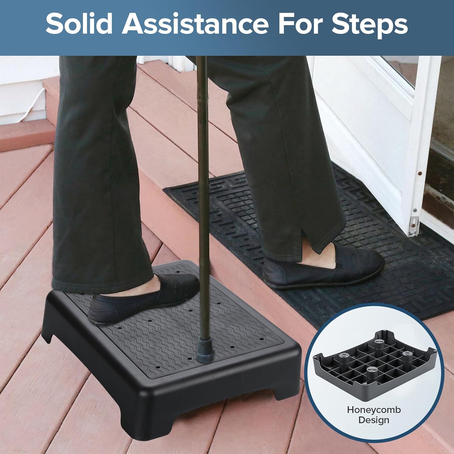 Mobile Step Stool,Indoor/Outdoor Non-Slip Step Platform,Portable Stair Aid for Adults and Seniors for Stairs,Kitchen,Office,Door,Bed,Car Safety Steps,Black-Black
