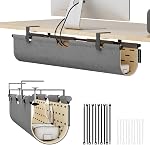 Pas de bac de gestion de câbles sous bureau, 30" Grand Organisateur de cordons en feutre avec conception Pegboard-Style, Support de bande de puissance, Panneau de confidentialité pour le bureau debout & Bureau d'accueil, support de pince/vis (Khaki/Gray)