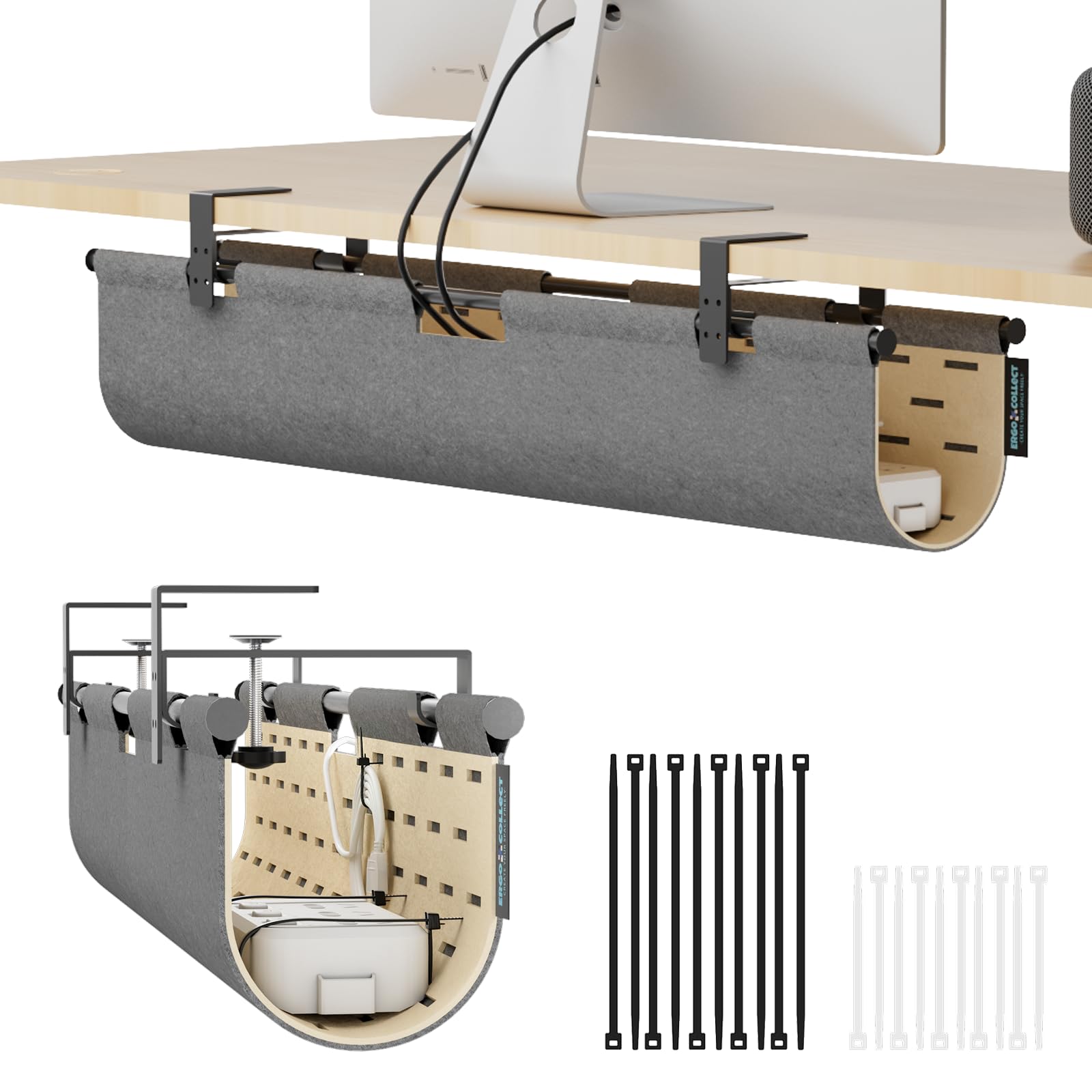 2-in-1 Under Desk Cable Management Tray & Privacy Panel, Dua