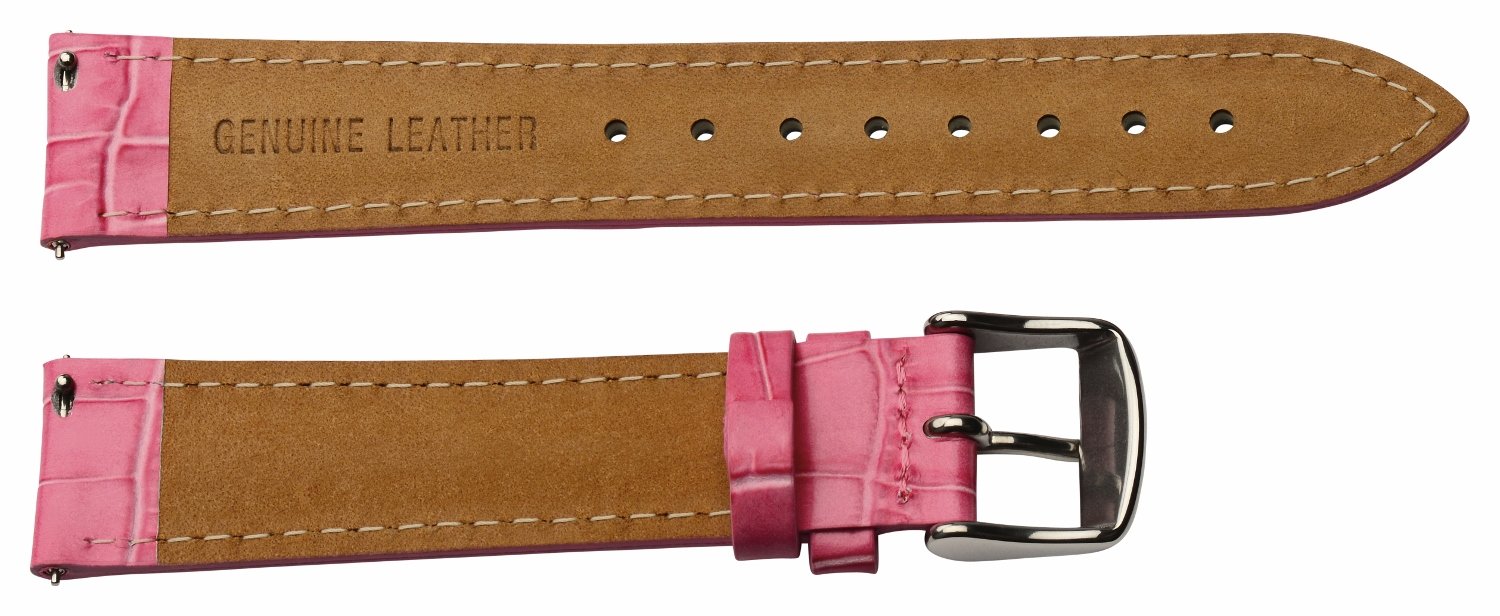 Clockwork Synergy - 2 Piece Ss Leather Classic Croco Grain Interchangeable Replacement Watch Band Strap 12mm - Solid Pink - Men Women