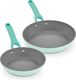 DASH Dream Green Ceramic Frying Pan Set of 2, 8" & 10" Fry Pans, Aqua Green - Recycled Aluminum and Ceramic, Nonstick Cookware Set, Oven Safe and Compatible with All Cooktops