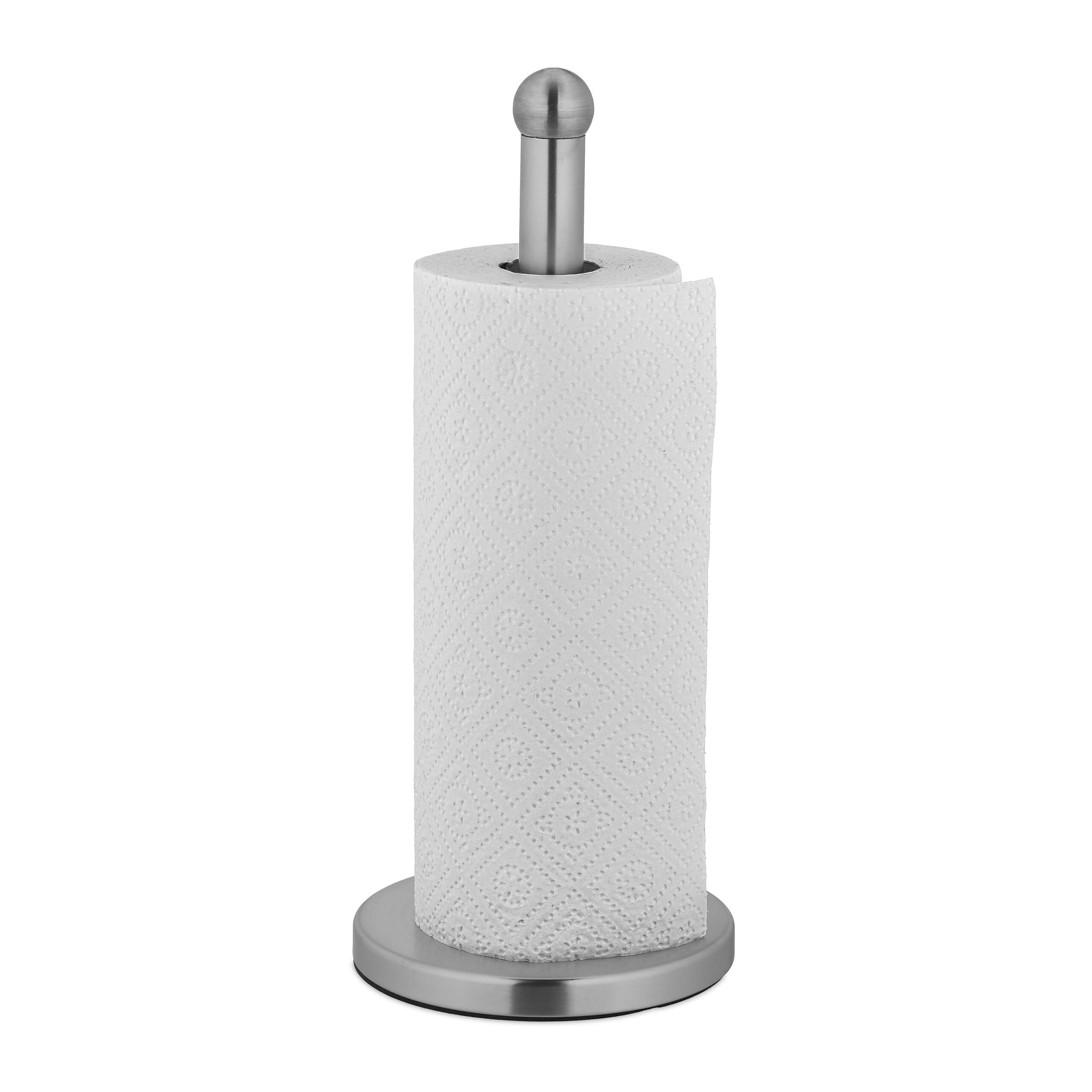 Relaxdays Kitchen Roll Holder, Stainless Steel, Paper Towel Stand for The Counter, HxØ: 35 x 15 cm, Silver
