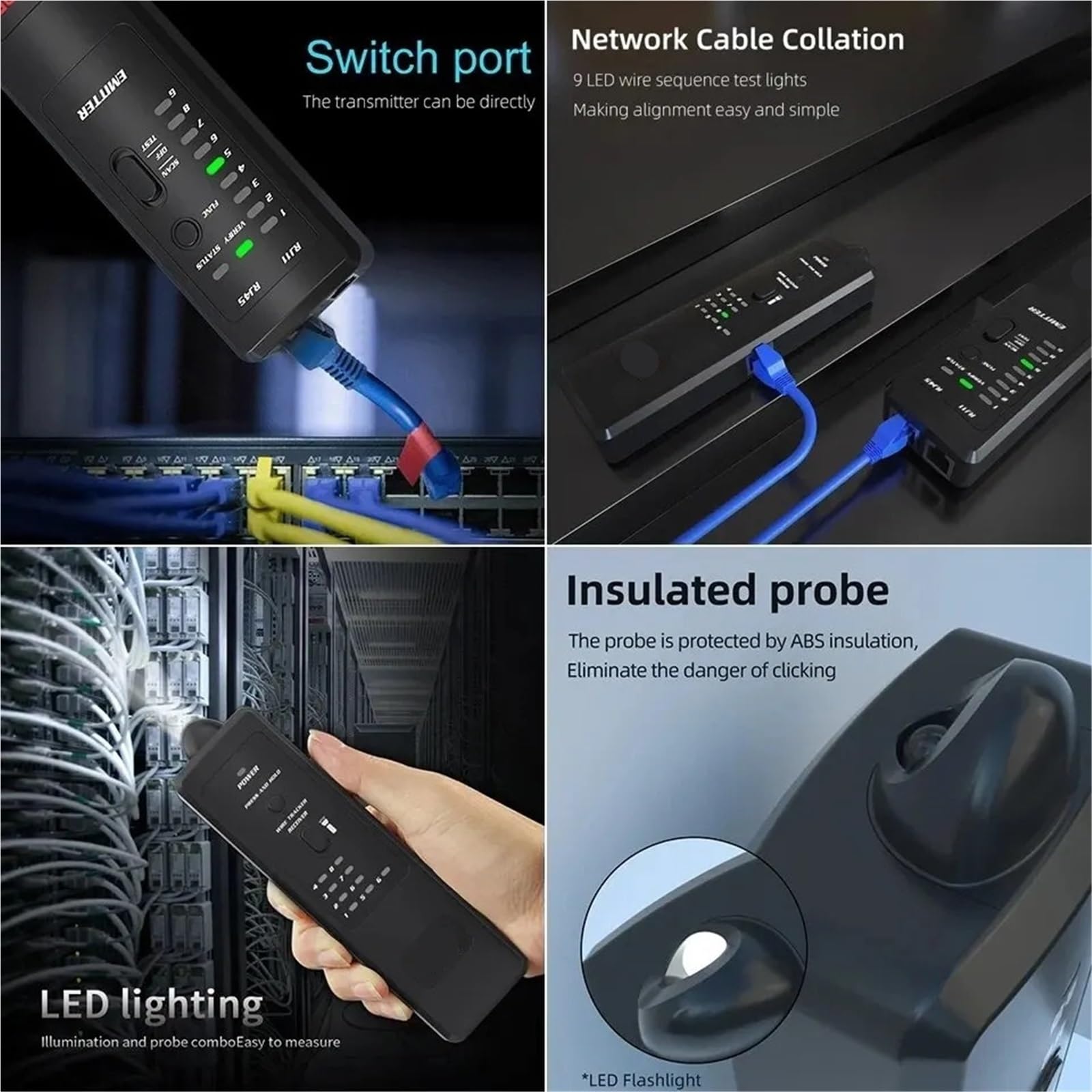 Traqueur de Câble, Détecteur de câbles réseau RJ11/45 LAN Ethernet, testeur téléphoniques, outil télécommunication, fonctionnement sous tension 60 V