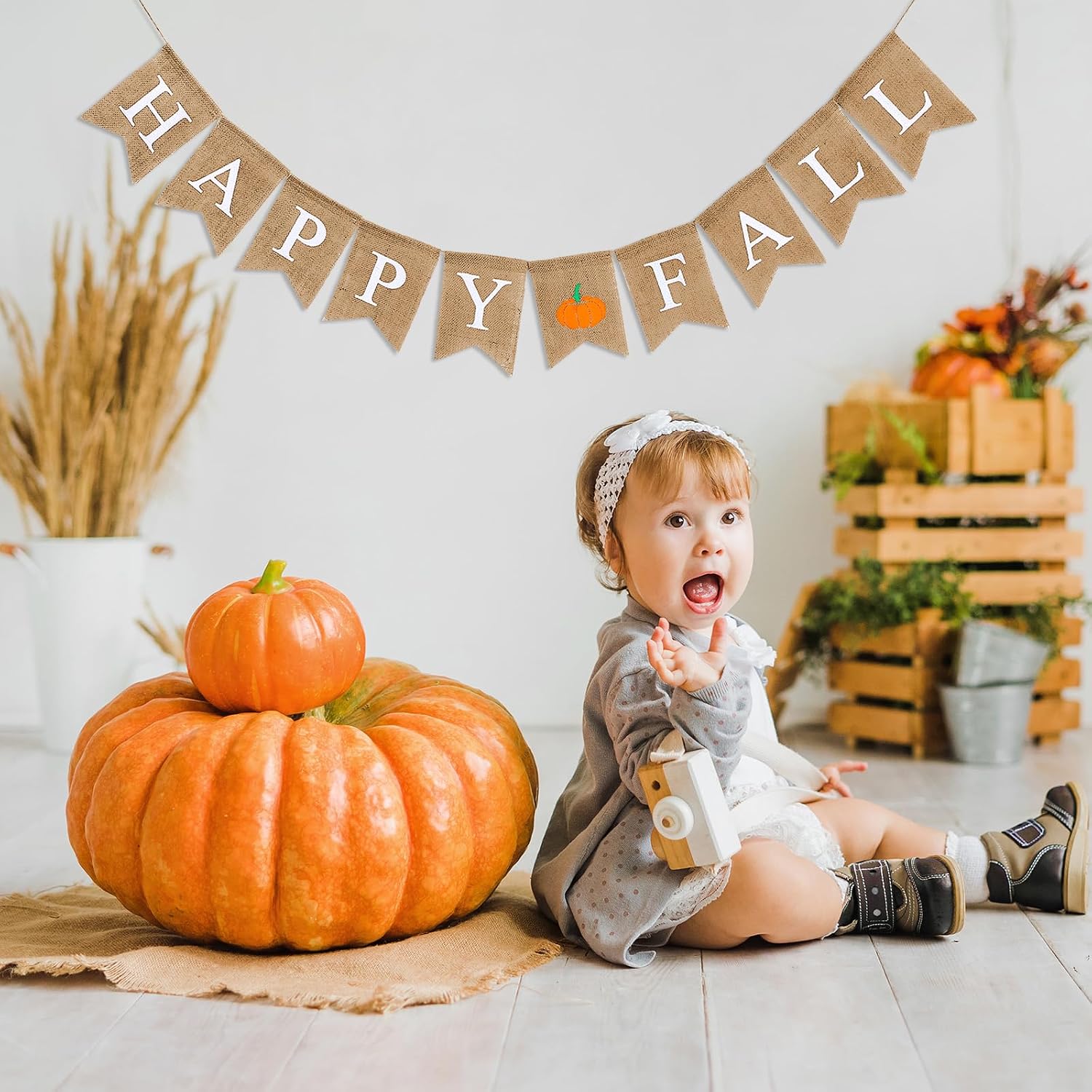 Happy Fall Pumpkin Burlap Banner Harvest Home Decor Bunting Flag — view 5