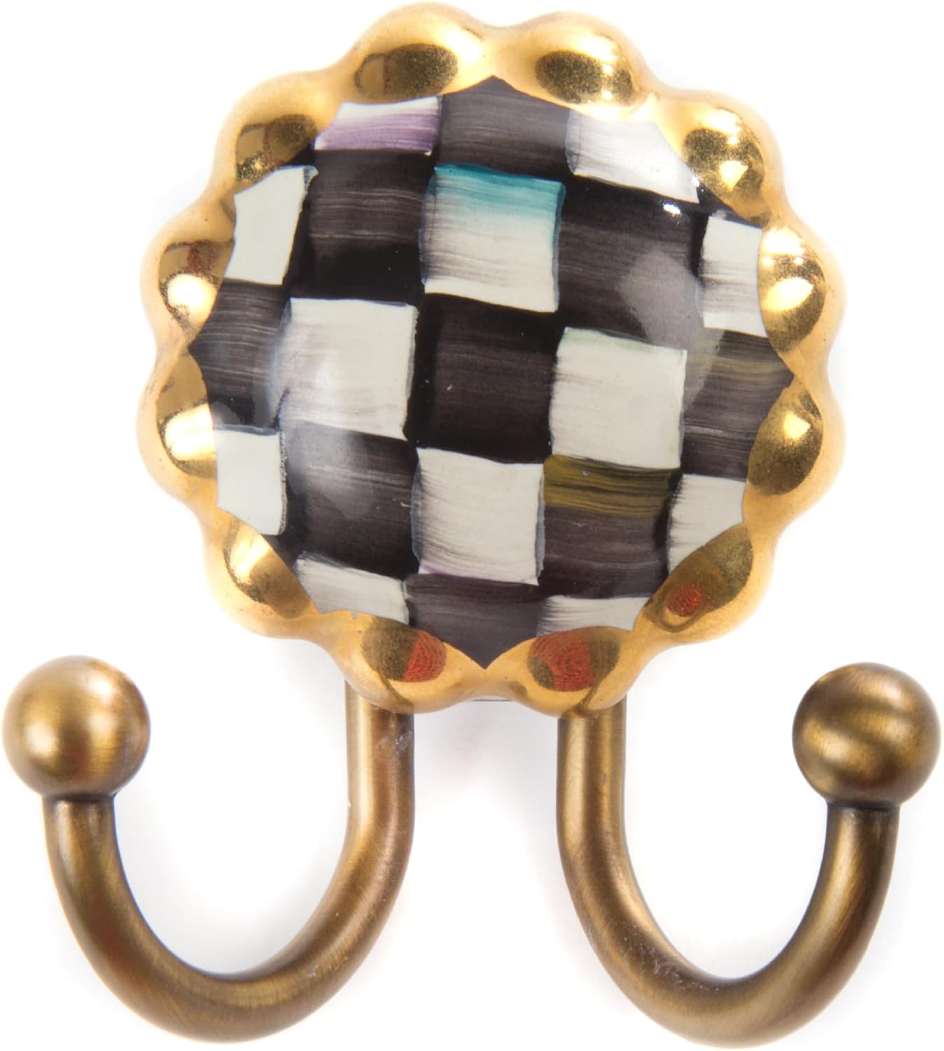 MACKENZIE-CHILDS Round Hook, Decorative Wall Hook, Pink-and-White Rosy Check