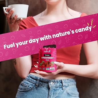 Nutruit Dried Strawberry Snack (Pack of 20) No Added Sugar, Healthy Fruit Snacks, Fresh, Vegan, Gluten Free, Non GMO, Plant Based, High Fiber, 1.1 oz Packs