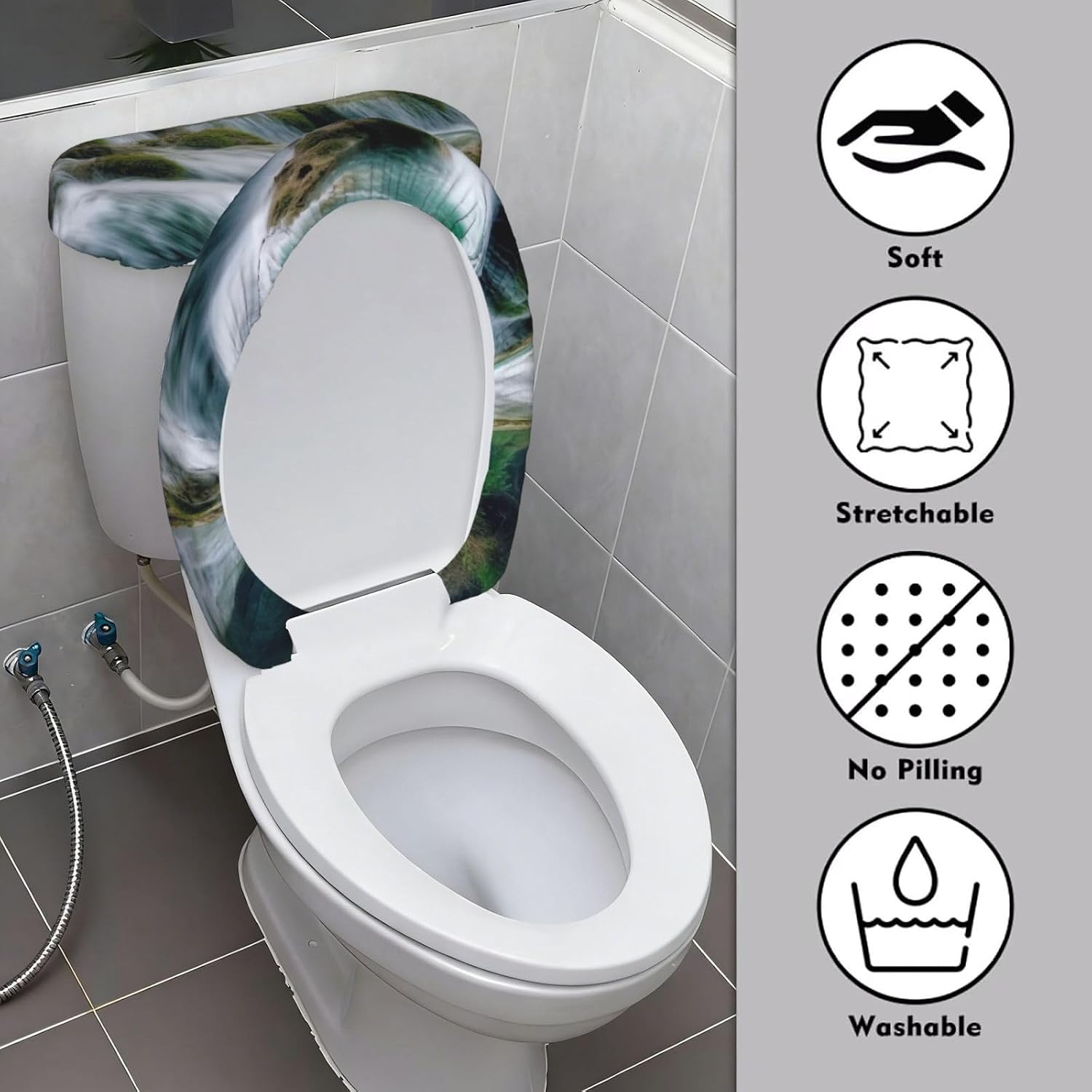 Waterfall Water Resources Toilet Tank Cover And Toilet Lid Cover Set Stretch Bathroom Toilet Lid Seat Cover