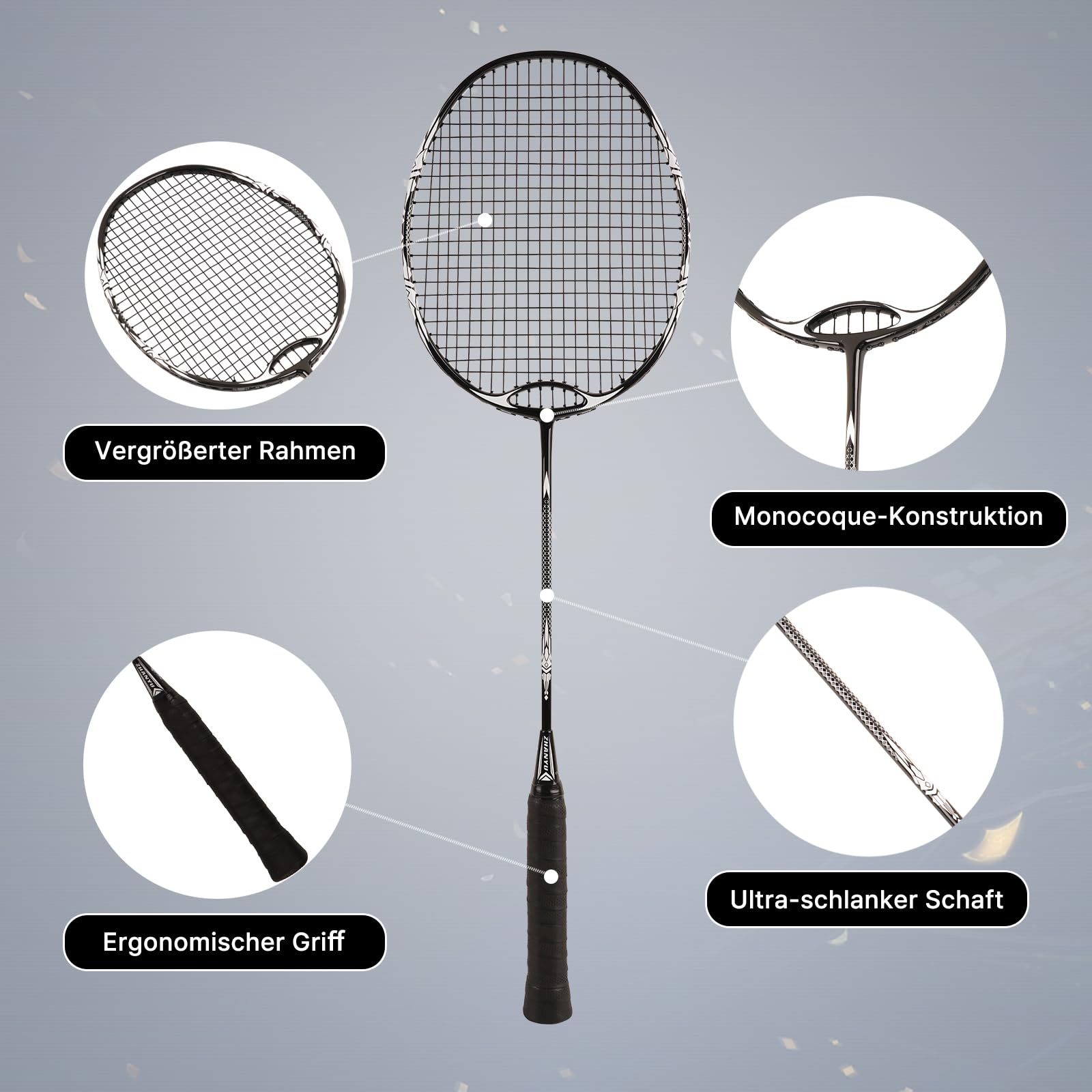 Badminton SchläGer,FederballschläGer,Vollcarbon-Ultraleichter 82g ProfischläGer,EinschließLich 1 SchläGer Und 1 Balltasche,Geeignet FüR TäGliche Fitness- Und TrainingswettkäMpfe