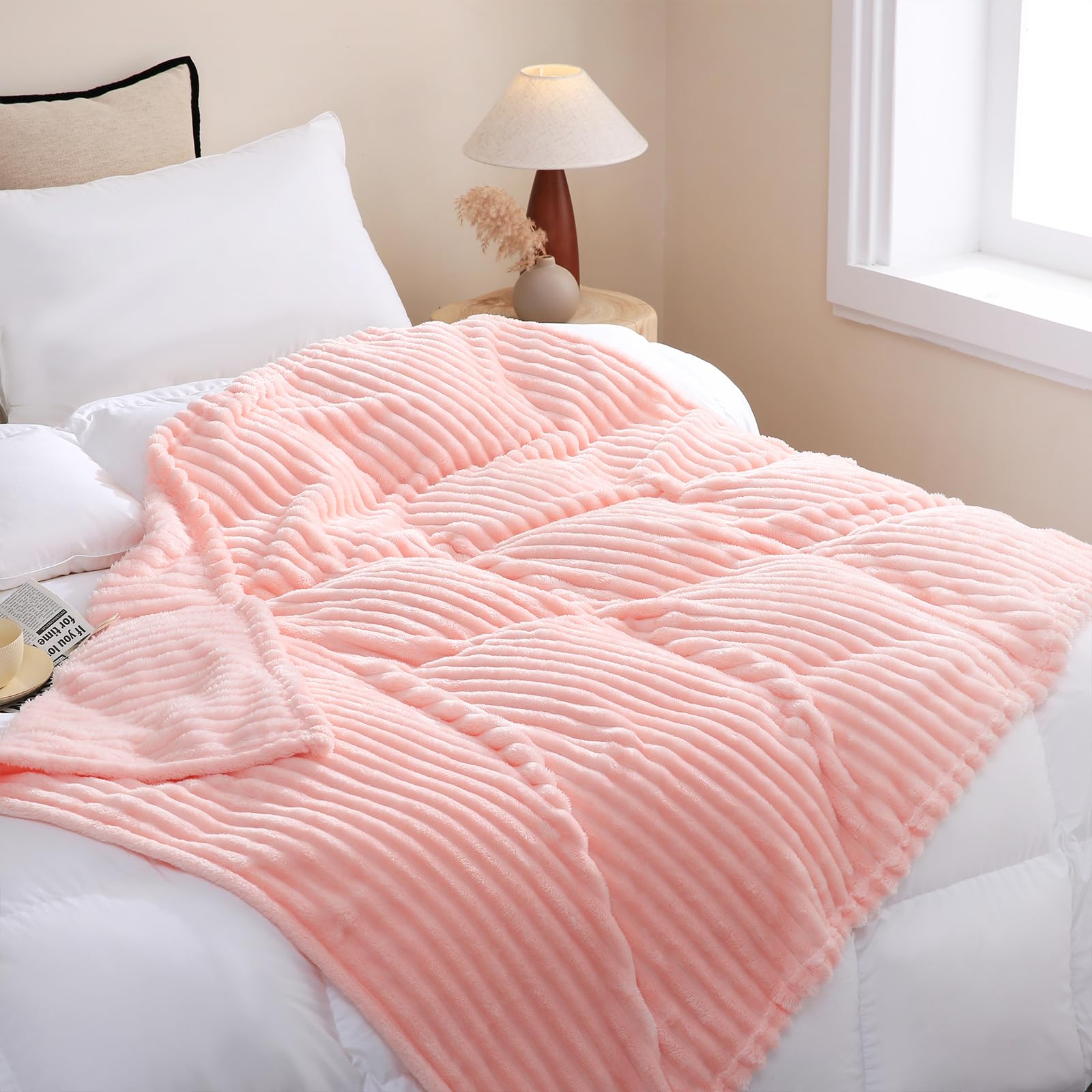 Linecooo Valentines Day Decorations Light Pink Fleece Throw Blanket 50”×60” for Couch Sofa Bed,Super Soft Cozy Plush Microfiber Flannel Blanket with Stripes Design Lightweight for Adults,Woman,Girls - Image 4